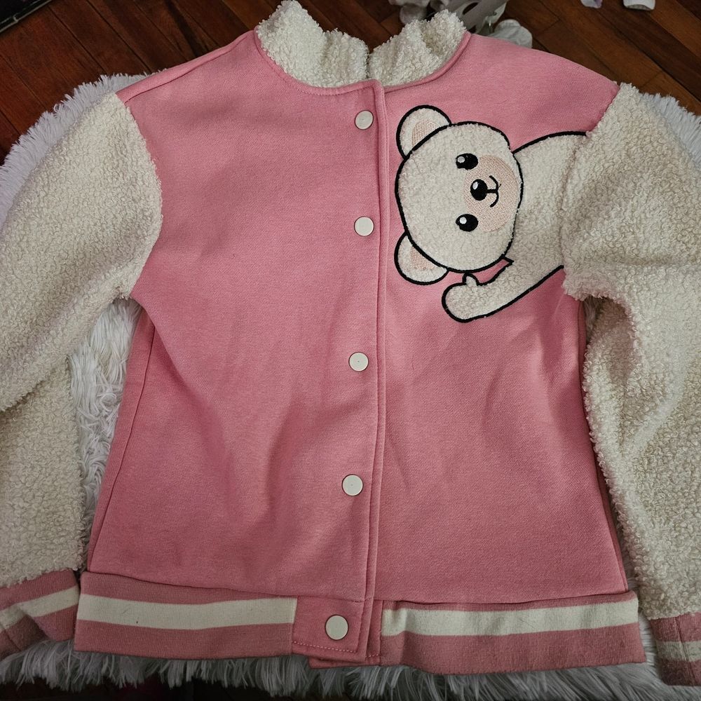 Girls Cute Pink Jacket with Teddy Bear Design